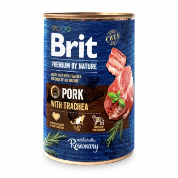 BRIT Premium By Nature, Porc și Trahee, pachet economic conservă hrană umedă fără cereale câini, (pate), 800g x 6