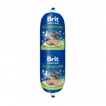 BRIT Premium By Nature, Pui și Rață, salam hrană umedă fără cereale pisici, 180g