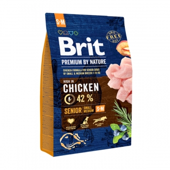 BRIT Premium By Nature Senior Small and Medium Breed, S-M, Pui, hrană uscată câini senior, 3kg