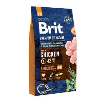 BRIT Premium By Nature Senior Small and Medium Breed, S-M, Pui, pachet economic hrană uscată câini senior, 8kg x 2