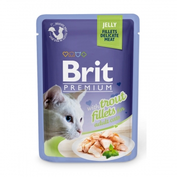 BRIT Premium, File Păstrăv, plic hrană umedă pisici, (în aspic), 85g (în