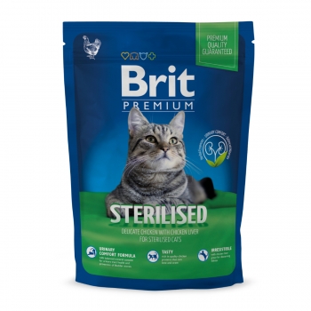 BRIT Premium Sterilised, Pui, hrană uscată pisici sterilizate, 800g