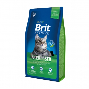 Brit premium sterilised, pui, pachet economic hrană uscată pisici sterilizate, 8kg x 2