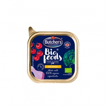 BUTCHER’S Bio Foods, XS-M, Pui, tăviță hrană umedă bio câini, (pate), 150g (pate) imagine 2022