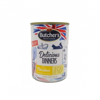 BUTCHER’S Delicious Dinners, Pui, conservă hrană umedă fără cereale pisici, (în aspic), 400g (în imagine 2022