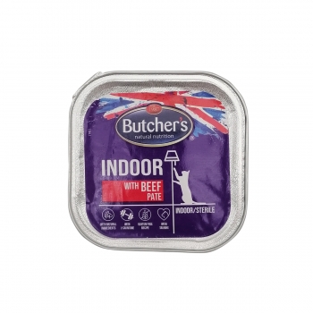 BUTCHER’S Functional Indoor, Vită, tăviță hrană umedă fără cereale pisici sterilizate, (pate), 100g 100g imagine 2022
