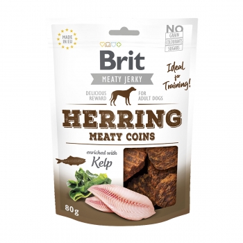 BRIT Jerky, Herring Meaty Coins, recompense cÃ¢ini, Rondele carne Hering, 80g