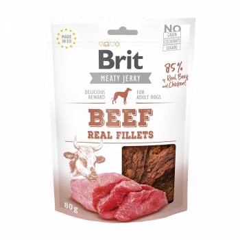 BRIT Jerky Beef Fillets, recompense câini, File deshidratat Vită, 80 g Beef imagine 2022