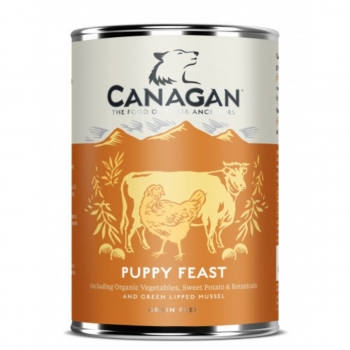 CANAGAN Puppy Feast, XS-XL, Pui și Vită, conservă hrană umedă fără cereale câini junior, (în supă), 400g Canagan imagine 2022