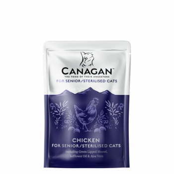 CANAGAN Senior/Sterilised , Pui, plic hrană umedă fără cereale pisici sterilizate senior, (în supă), 85g (în