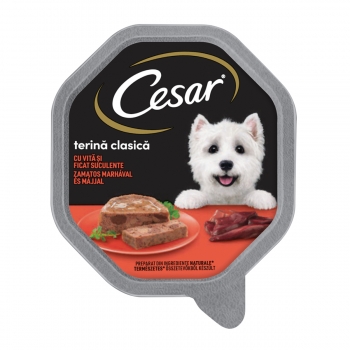 CESAR Terină clasică, Vită și Ficat, taviță hrană umedă câini, (pate), 150g 150g