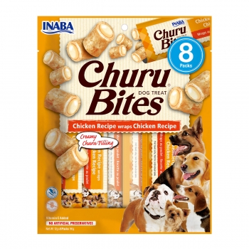 INABA Churu Bites, Pui, recompense fără cereale câini, pernute umplute, 12g x 8