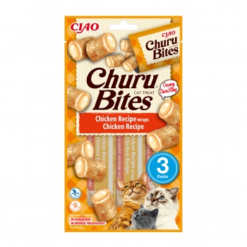 INABA CIAO Churu Bites, Pui, recompense fără cereale pisici, pernute umplute, 10g x 3