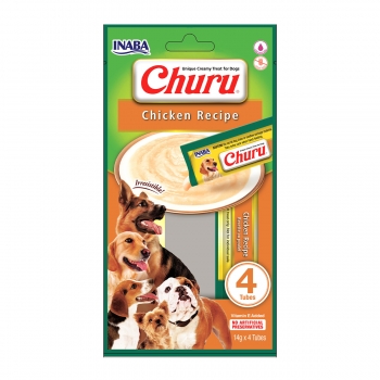 INABA Churu Dog, Pui, recompense lichide monoproteice fără cereale câini, topping cremos, 14g x 4