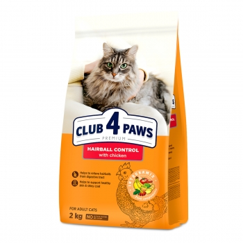 CLUB 4 PAWS Hairball Control, Găină, hrană uscată pisici, limitarea ghemurilor de blană, 2kg 2kg