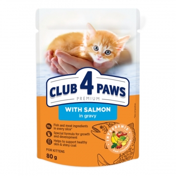 CLUB 4 PAWS Premium , Somon, plic hrană umedă pisici junior, (în sos), 80g (în imagine 2022