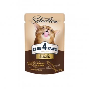 CLUB 4 PAWS Premium Plus Selection, Hering, plic hrană umedă pisici, (în aspic), 80g (în imagine 2022