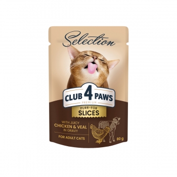 CLUB 4 PAWS Premium Plus Selection, Pui și Vită, plic hrană umedă pisici, (în sos), 80g (în imagine 2022