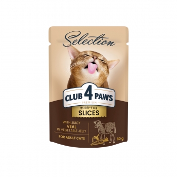 CLUB 4 PAWS Premium Plus Selection, Vită și Legume, plic hrană umedă pisici, (în aspic), 80g (în imagine 2022
