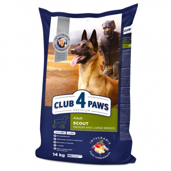CLUB 4 PAWS Premium Scout, XS-XL, Pui, hrană uscată câini, activitate intensă, 14kg 14kg