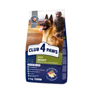 CLUB 4 PAWS Premium Scout, XS-XL, Pui, hrană uscată câini, activitate intensă, 5kg 5kg