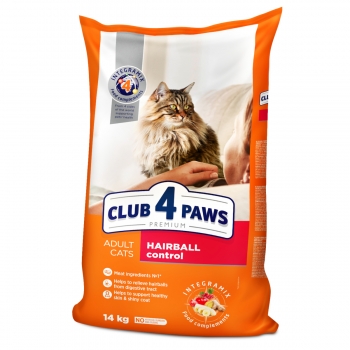 CLUB 4 PAWS Premium Hairball Control, Pui, hrană uscată pisici, limitarea ghemurilor de blană, 14kg 14kg