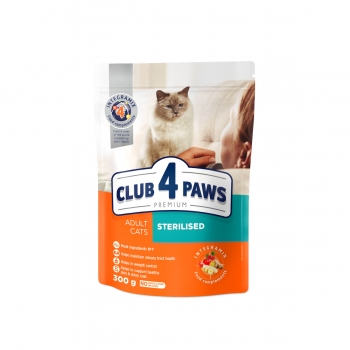 CLUB 4 PAWS Premium Sterilised, Pui, hrană uscată pisici sterilizate, 300g 300g imagine 2022