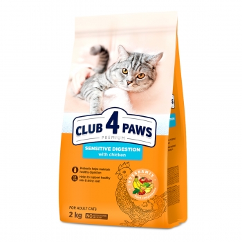 CLUB 4 PAWS Sensitive, Pui, hrană uscată pisici, sistem digestiv, 2kg 2kg