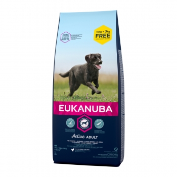 EUKANUBA Basic Active Adult L-XL, Pui, hrană uscată câini, 15kg+3kg GRATUIT 15kg+3kg imagine 2022