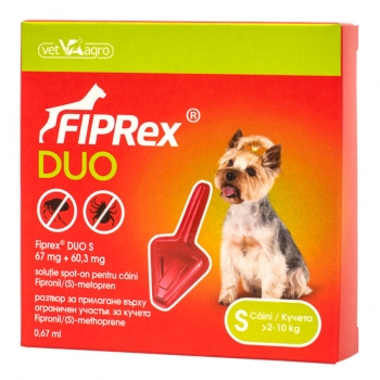 FIPREX Duo, deparazitare externă câini, pipetă repelentă, S(2 – 10kg), 1buc 10kg imagine 2022
