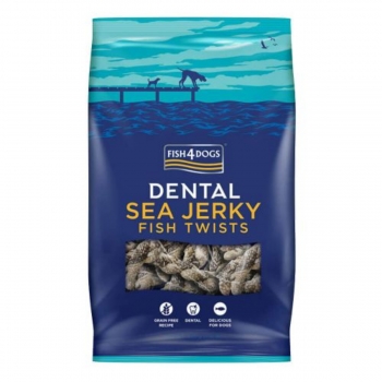 FISH4DOGS Dental Sea Jerky Fish Twists, XS-XL, Pește, punguță recompense fără cereale câini, deshidratat, 100g 100g