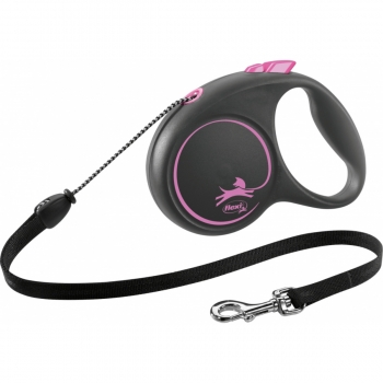 FLEXI Black Design M, lesă retractabilă câini, 20kg, șnur, 5m, roz