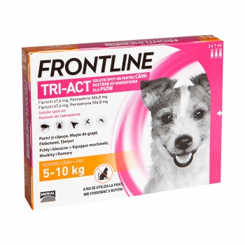 FRONTLINE Tri-Act, spot-on, soluție antiparazitară, câini 5-10kg, 3 pipete 5-10kg
