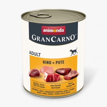 Grancarno, s-xl, vită și curcan, conservă hrană umedă fără cereale câini, (în aspic), 800g