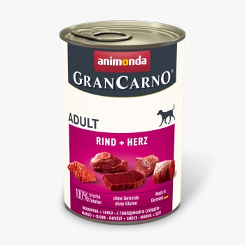 Grancarno, xs-m, vită și inimă, conservă hrană umedă fără cereale câini, (în aspic), 400g