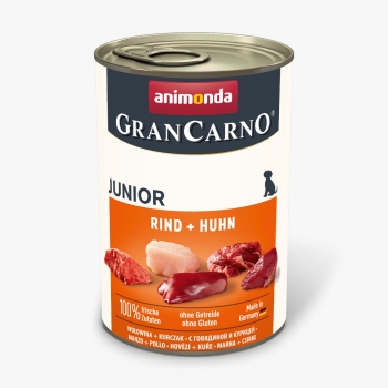 Grancarno, xs-m, vită și pui, conservă hrană umedă fără cereale câini junior, (în aspic), 400g
