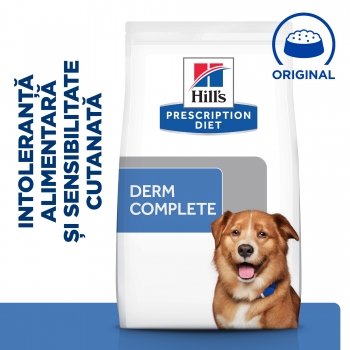 HILL’S Prescription Diet Derm Complete, dietă veterinară câini, hrană uscată, piele & blana, 4kg