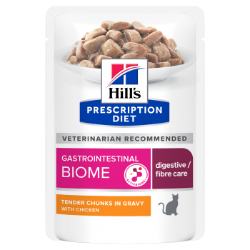 HILL’S Prescription Diet Gastrointestinal Biome Pui, dietă veterinară, plic hrană umedă pisici, sistem digestiv & probiotice, bax, 85g x 12buc 12buc imagine 2022