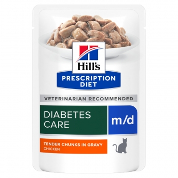 HILL’S Prescription Diet m/d, Pui, dietă veterinară, plic hrană umedă pisici, diabet, bax, 85g x 12buc 12buc imagine 2022