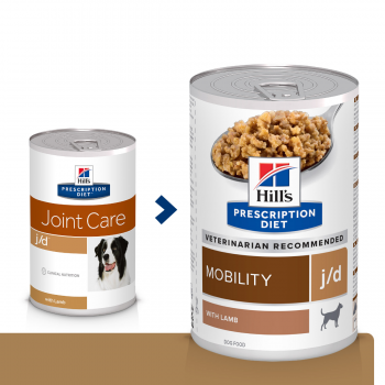 HILL’S Prescription Diet j/d Mobility, Pui, dietă veterinară câini, conservă hrană umedă, afecțiuni articulare, 370g