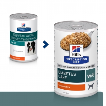 HILL'S Prescription Diet w/d Diabetes Care, Pui, dietă veterinară câini, conservă hrană umedă, metabolism (diabet), 370g