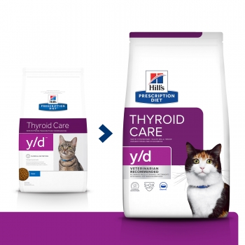 HILL’S Prescription Diet y/d Thyroid Care, dietă veterinară pisici, hrană uscată, metabolism ( obezitate si diabet), 3kg 3kg imagine 2022