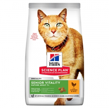 HILL’S SCIENCE PLAN Senior Vitality 7+, Pui, hrană uscată pisici senior, 7kg 7+