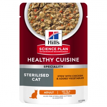 HILL’S Science Plan Healthy Cuisine Sterilised, Pui și Tocană de Legume, plic hrană umedă pisici sterilizate, 80g 80g imagine 2022