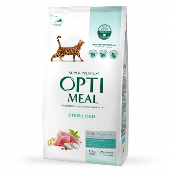 OPTIMEAL Sterilised, Curcan, hrană uscată pisici sterilizate, 1.5kg