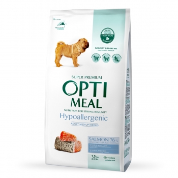 OPTIMEAL Hypoallergenic, M, Somon, hrană uscată câini, sistem digestiv, piele & blană, 1.5kg 1.5kg imagine 2022