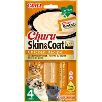 INABA Churu Skin&Coat, Pui, plic recompense funcționale fără cereale pisici, piele & blană, (topping), 56g (plic) imagine 2022
