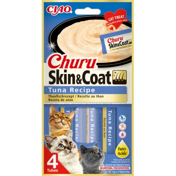 INABA Churu Skin&Coat, Ton, plic recompense funcționale fără cereale pisici, piele & blană, (topping), 56g (plic) imagine 2022