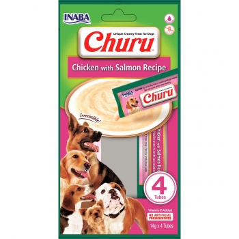 INABA Churu, XS-XL, Pui și Somon, punguță recompense fără cereale câini, (topping), 56g
