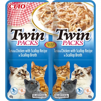 INABA Ciao Twin Packs, Ton, Pui și Scoici, plic hrană umedă fără cereale pisici, (topping), 80g 80g
